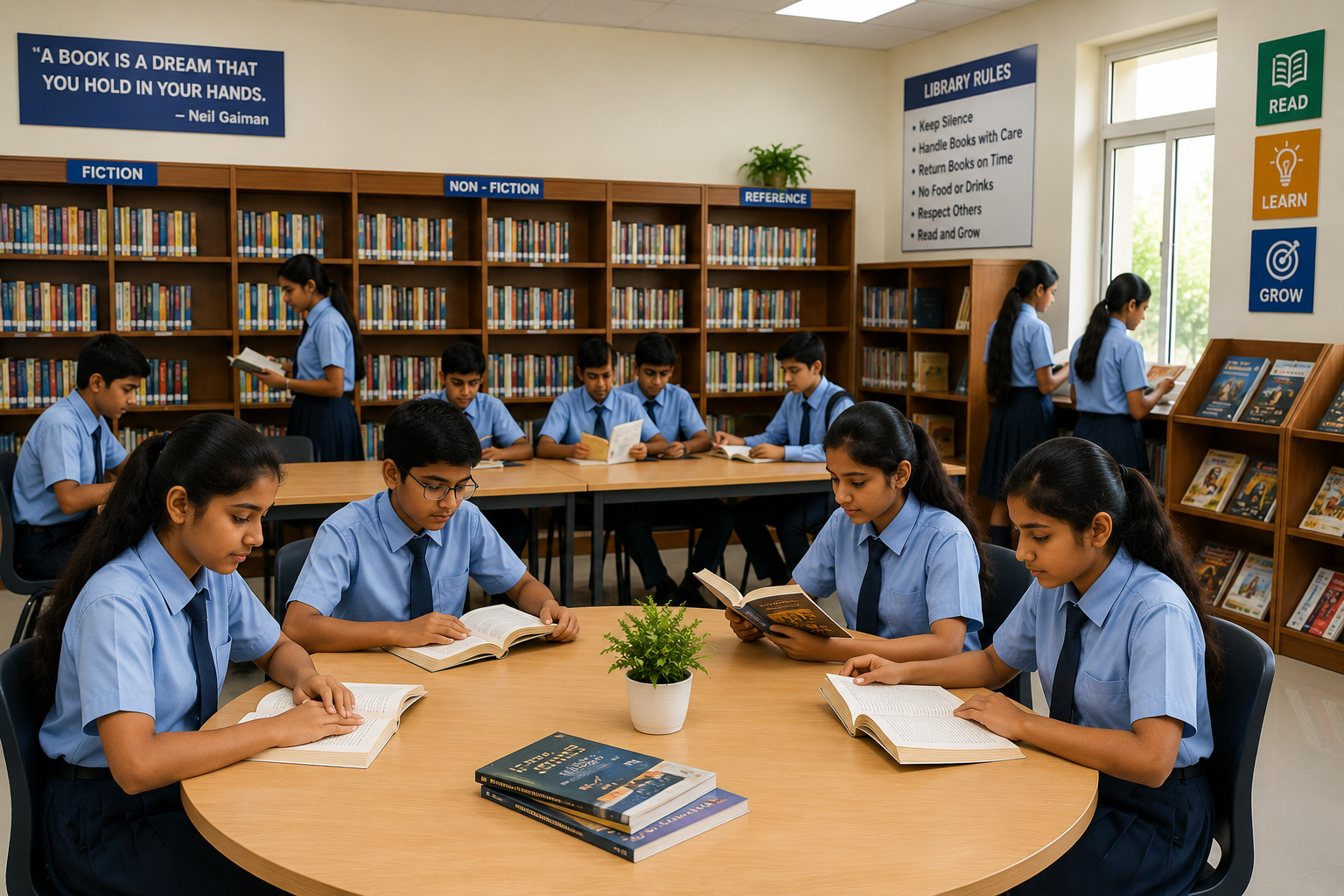 Home Studious atmosphere in a school library