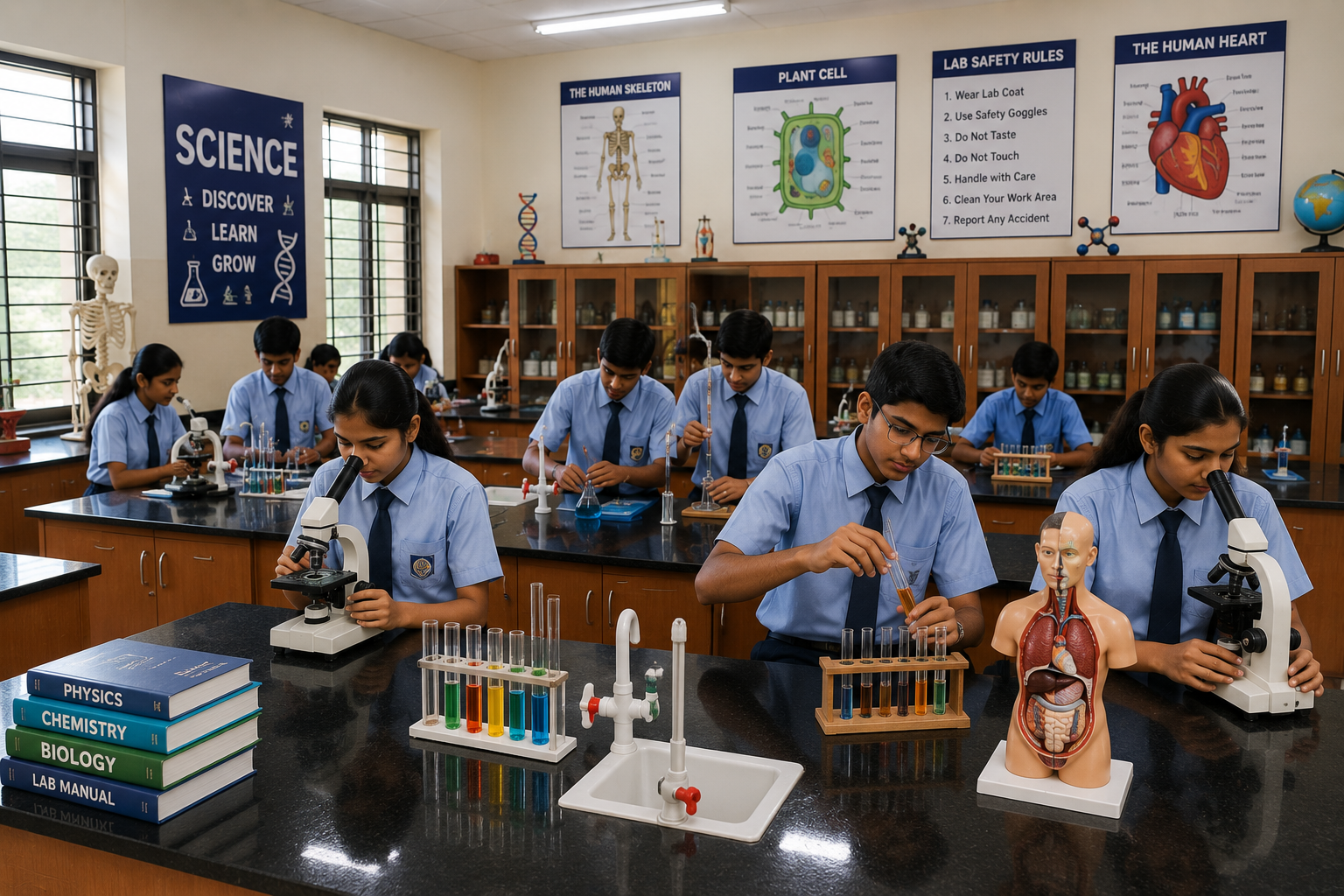 Home Busy high school science lab